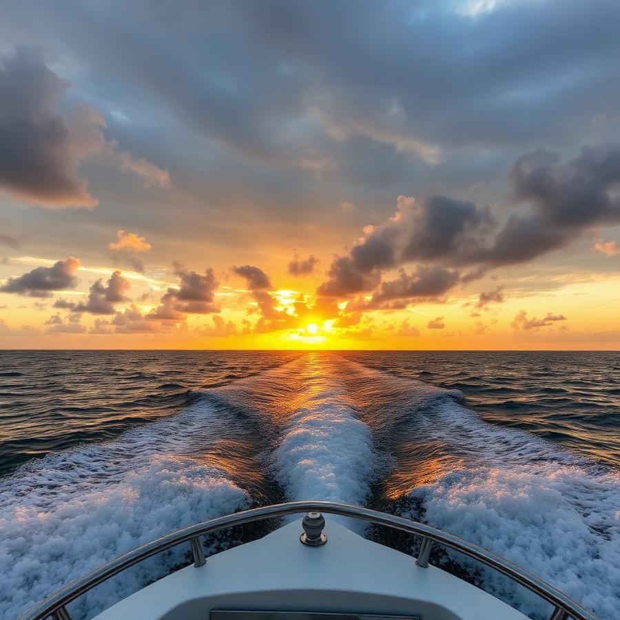 Boat wake at sunset